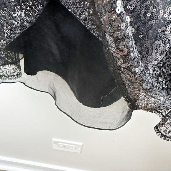 Carmen Marc Valvo Black Sequin Silk Cocktail Party‎ Dress Black Satin Bow Sz 6 - Picture 7 of 16